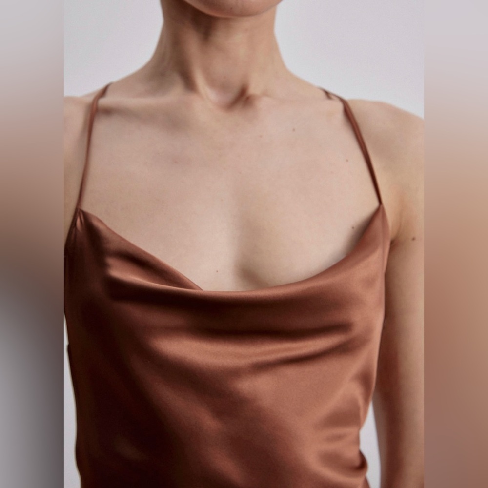 Silk Maison Lounge Cowl Neck Mini Silk Slip Dress